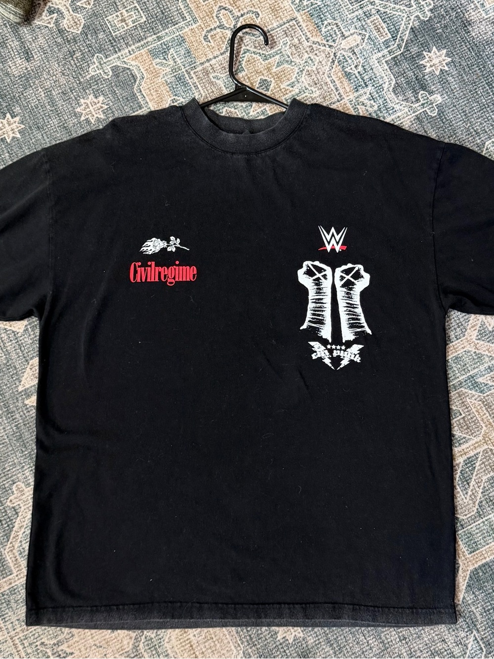 Civil Regime x WWE Black Short-Sleeve Graphic Tee with White and Red Prints